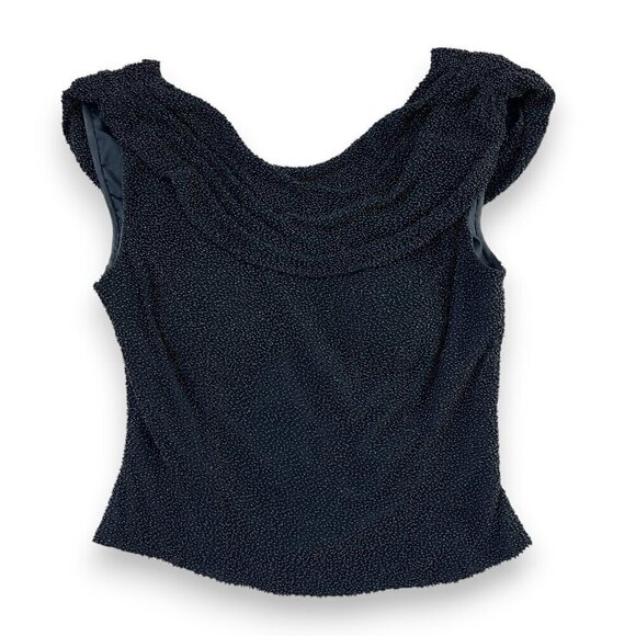 Vintage Beaded Top Silk Black Elegant Evening Drape Neck Holiday Party - Picture 7 of 7